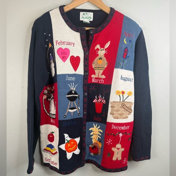 Vintage Quacker Factory Cardigan Sweater Year of Cheer Embroidered 90s Sweater - Picture 2 of 12